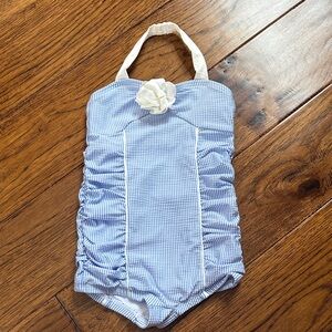 Blue and White Seesucker Swimsuit